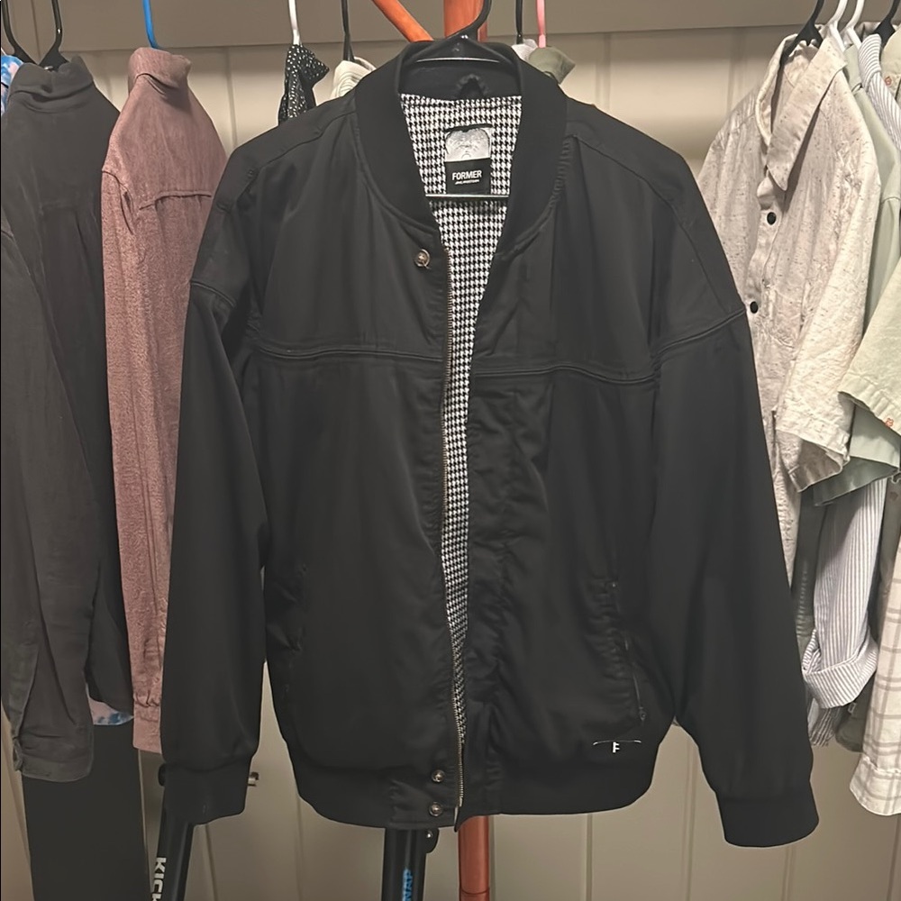 Men's Black Derby Jacket- houndstooth liner